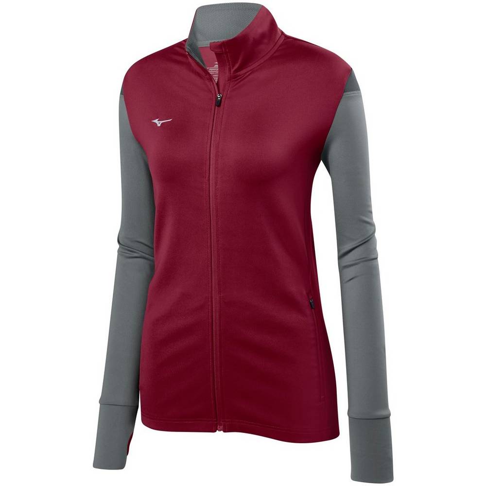 Mizuno Women's Horizon Full Zip Volleyball Jacket Burgundy/Grey (440660-ETP)